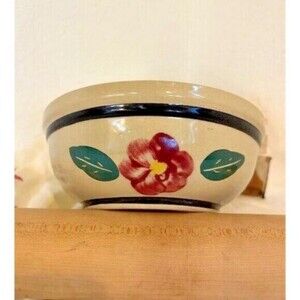 Watt Pottery Rio Rose Pansy Serving Bowl  Two Leaf  7" ‎ 1950s